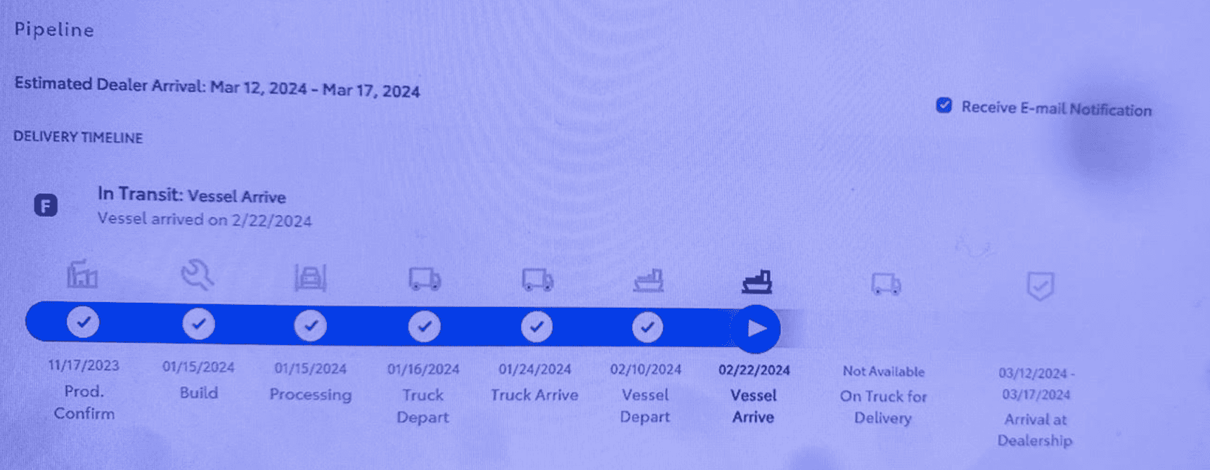 2024 Tacoma Tacoma VIN Allocation Tracking / Delivery Timeline / Quality Inspection (QC) Hold Status 1710440159243