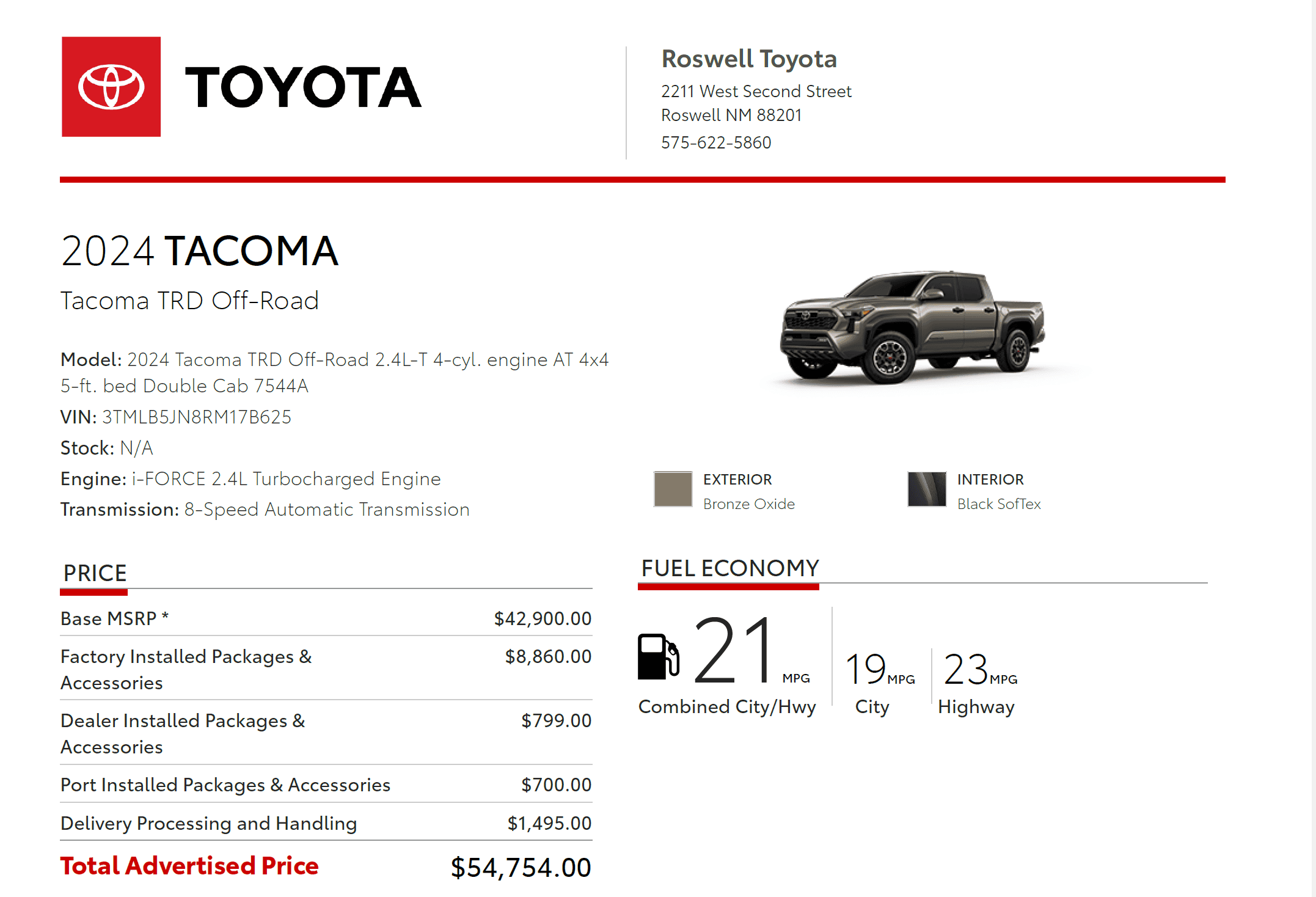 2024 Tacoma Looking for a Bronze Premium ORD, I just released this one in New Mexico 1712603346178