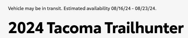 2024 Tacoma Just received a build date for my Trailhunter allocation! Standard features confirmed... 1723649207154-cr