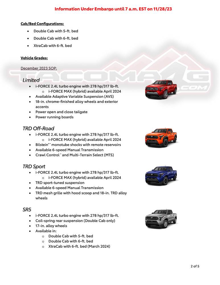 2024 Tacoma SOP (Production) Dates & Options/Packages/Pricing List for all 2024 Tacoma trims 2024-tacoma-options-packages-pricing-list-production-schedule-2