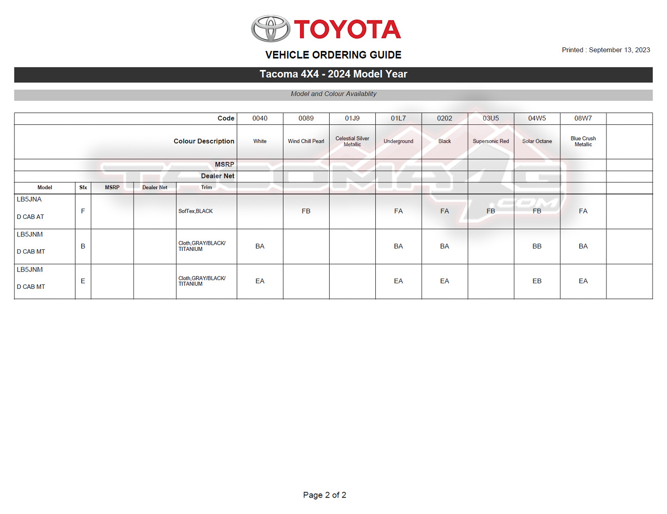 2024 Tacoma 2024 Tacoma Ordering Guide for Canada [Updated w/ Tacoma HYBRID i-Force MAX Models & Specs - Trailhunter, TRD Pro, Off-Road Premium, Limited] 2024-tacoma-order-guide-canada-10