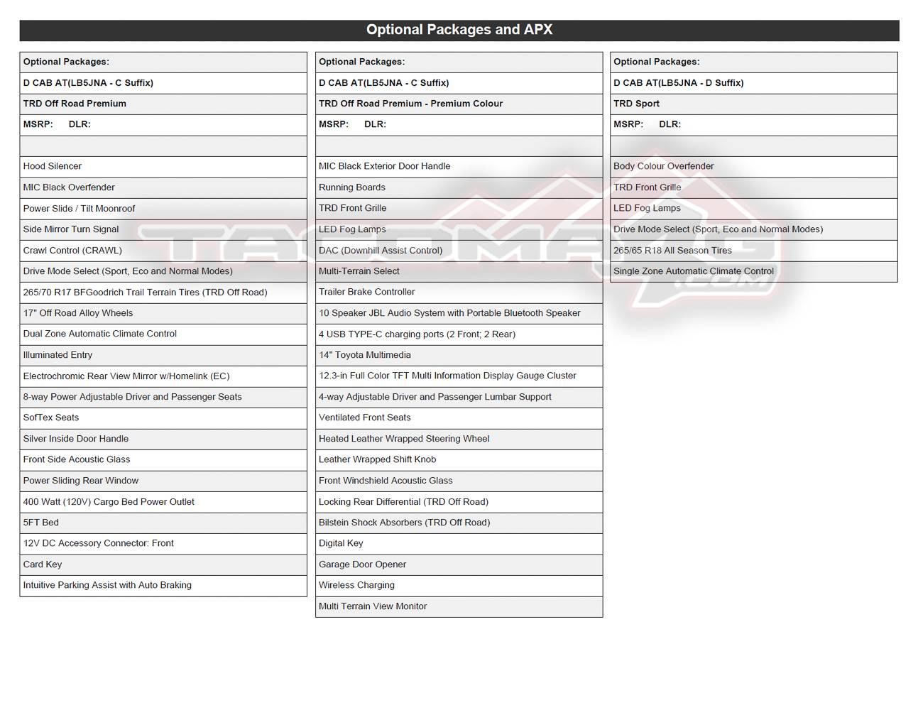 2024 Tacoma 2024 Tacoma Double Cab Gas Models Trim/Packaging Details (Canada) 2024-tacoma-order-guide-canada-20