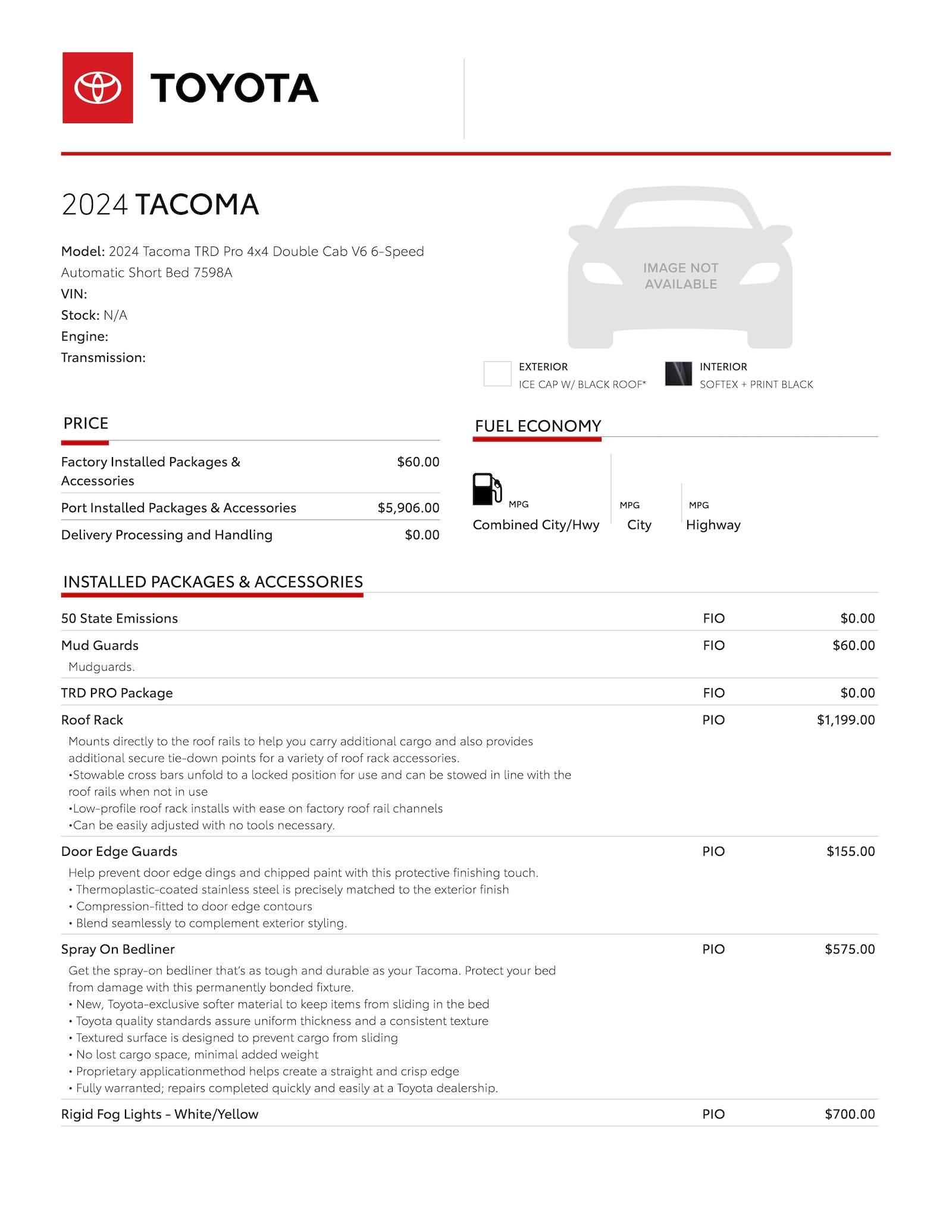 2024 Tacoma First Look @ 2024 Tacoma TRD PRO Build Sheet! Reveals Standard Features + Pricing for FIO/PIO Options, Packages, Accessories 2024-Tacoma-TRD-Pro-Build-Sheet-1