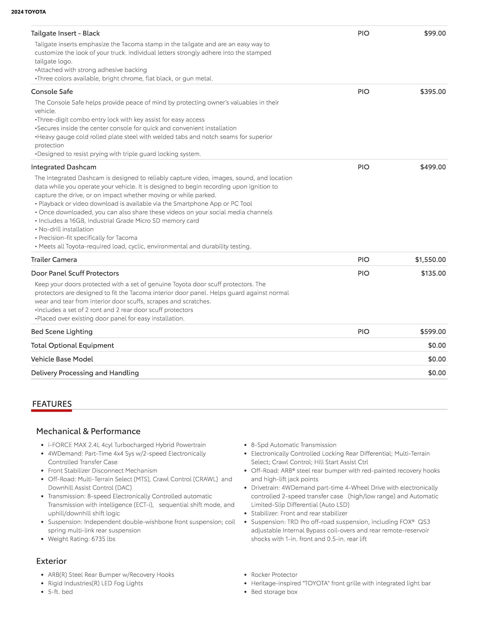 2024 Tacoma First Look @ 2024 Tacoma TRD PRO Build Sheet! Reveals Standard Features + Pricing for FIO/PIO Options, Packages, Accessories 2024-Tacoma-TRD-Pro-Build-Sheet-2