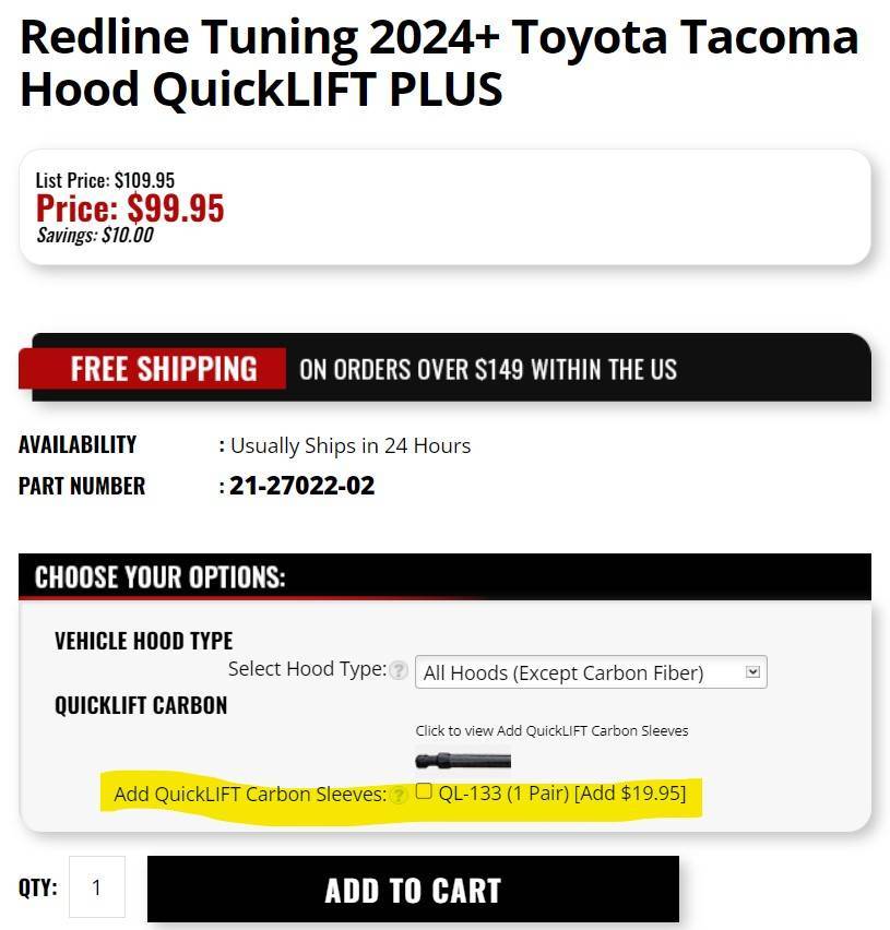 2024 Tacoma Rough Country Hood Struts for 2024 Tacoma 4th Gen bmmzfun-