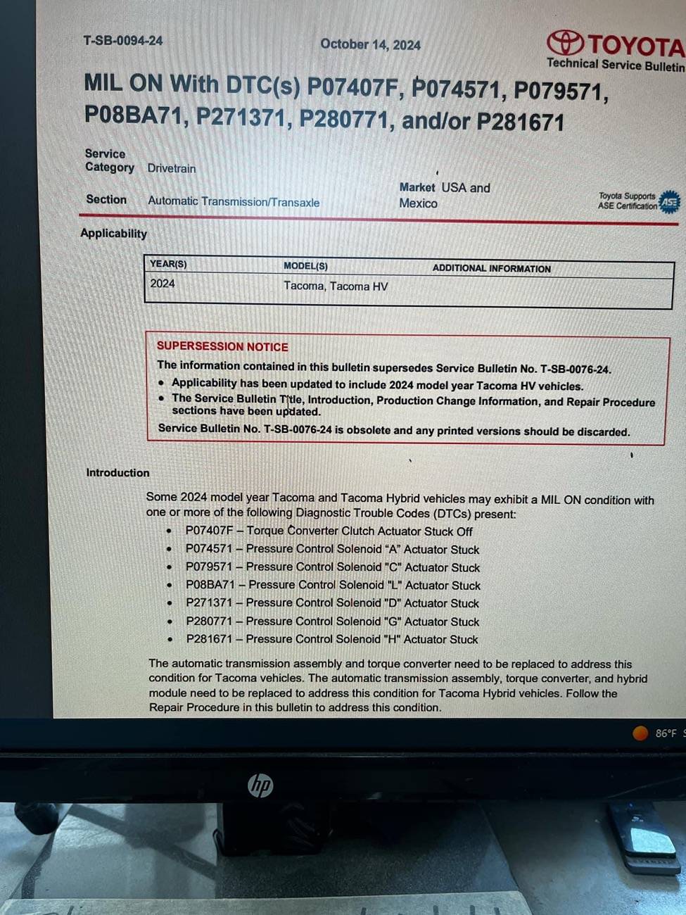 2024 Tacoma TSB: Oct 2024 Tacoma Transmission Failure Issues & Replacement (Now includes Hybrid models) IMG_0200