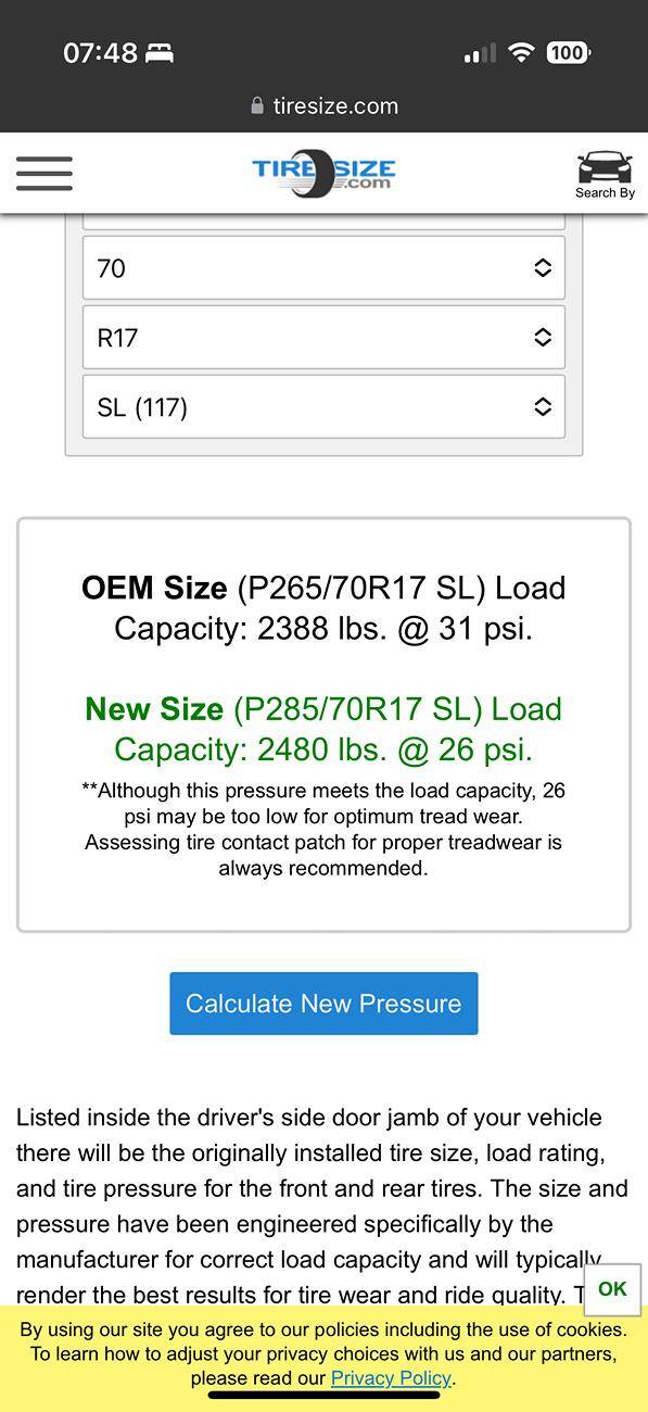 2024 Tacoma What is the tire pressure for 285/70/17? IMG_1842