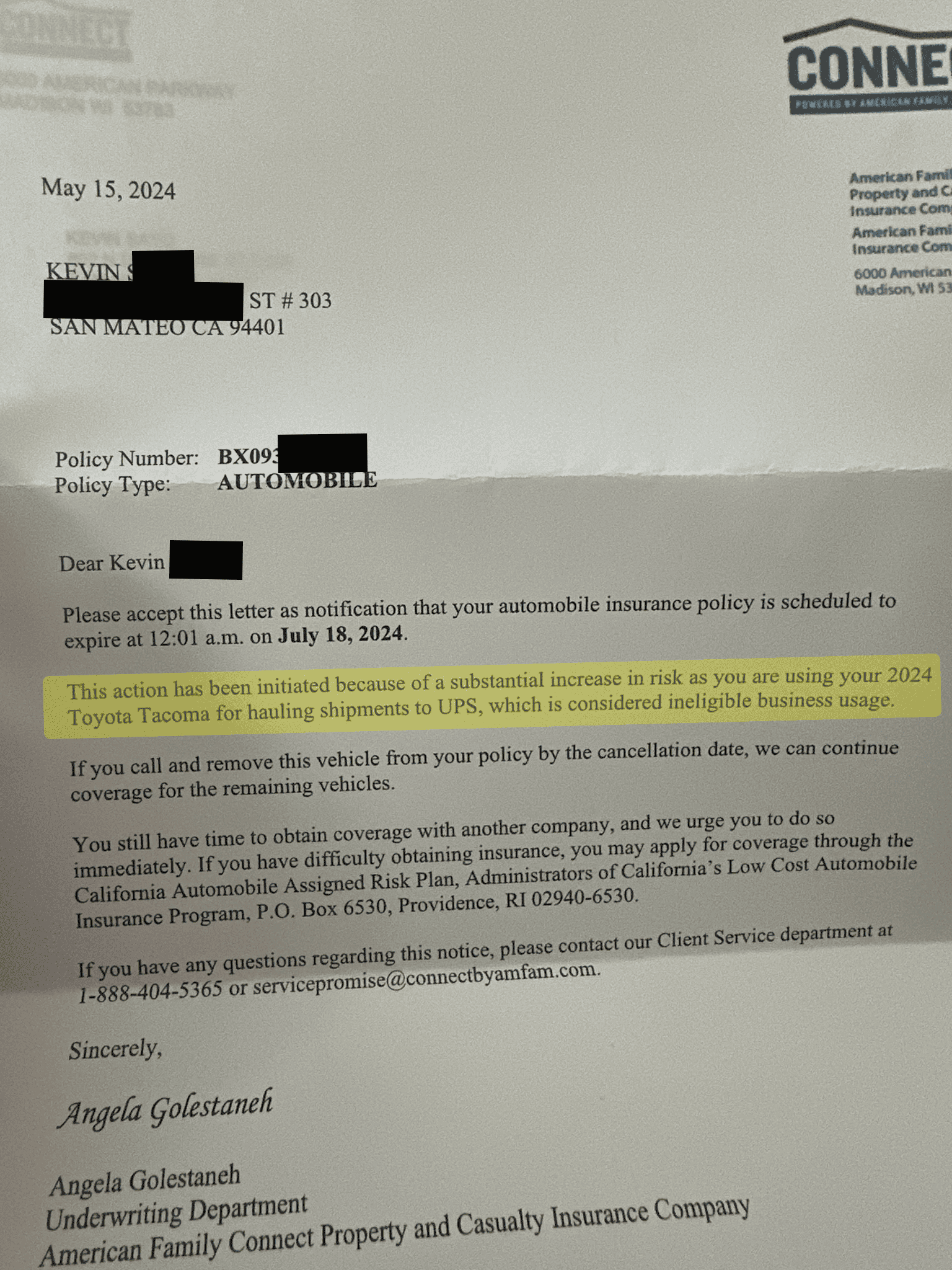 2024 Tacoma Insurance company cancelled my 2024 Tacoma policy because I went to the UPS Store IMG_6539