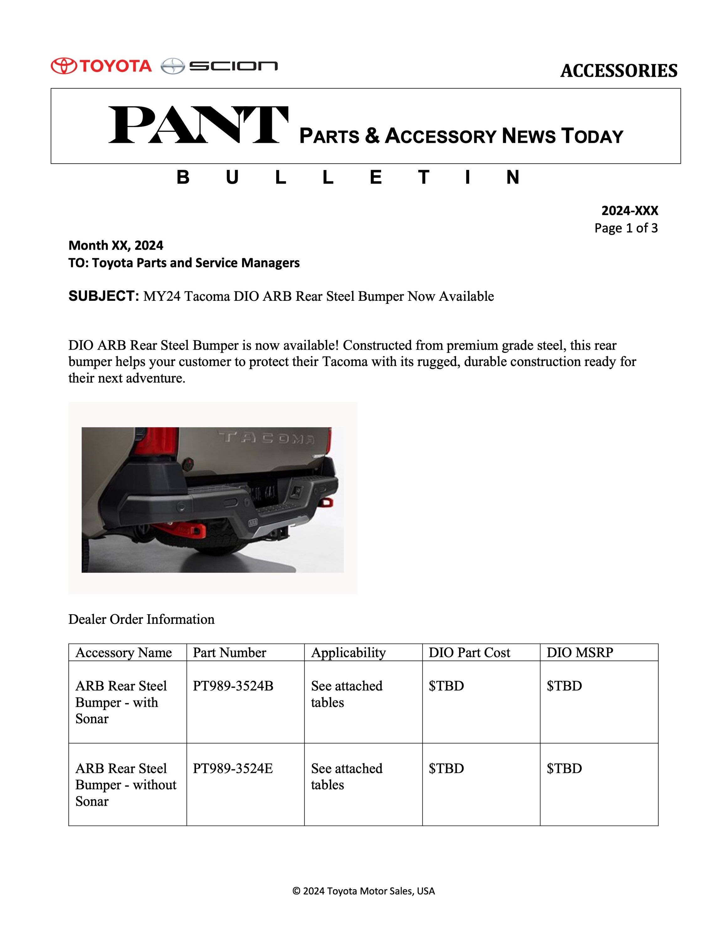 2024 Tacoma 2024 Tacoma DIO ARB Steel Bumper Availability & Part Numbers/Ordering Info MY24 Tacoma DIO ARB Rear Steel Bumper-1