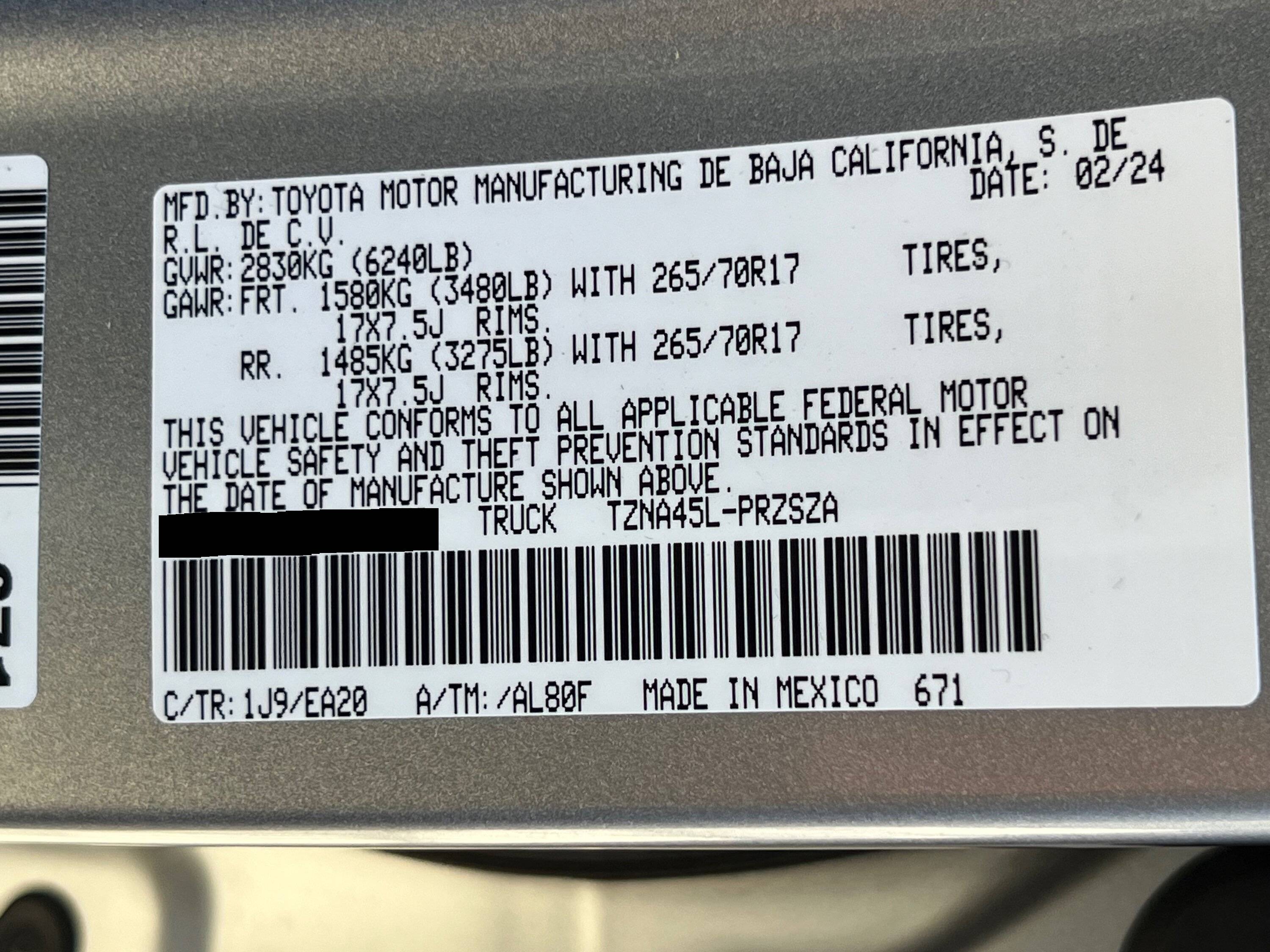 2024 Tacoma Door Sticker Thread (GVWR / Payload / Tire and Loading Figures Label). Post Yours Up payload-gvwr-sticker-2024-tacoma