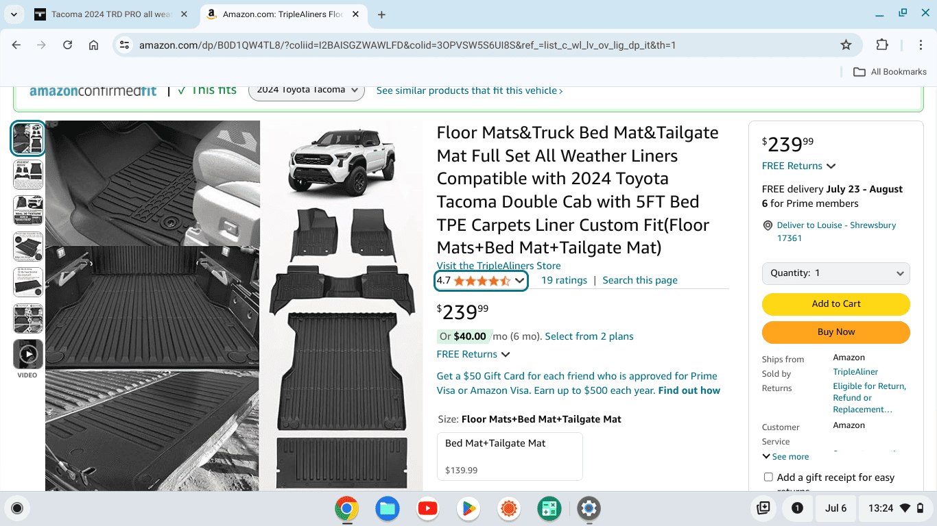 2024 Tacoma Tacoma 2024 TRD PRO all weather Mats? Screenshot 2024-07-06 13.24.41