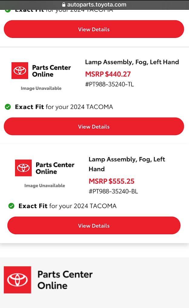 2024 Tacoma Trailhunter Switchback Fog Lights Part# Screenshot 2025-02-10 at 7.23.28 AM