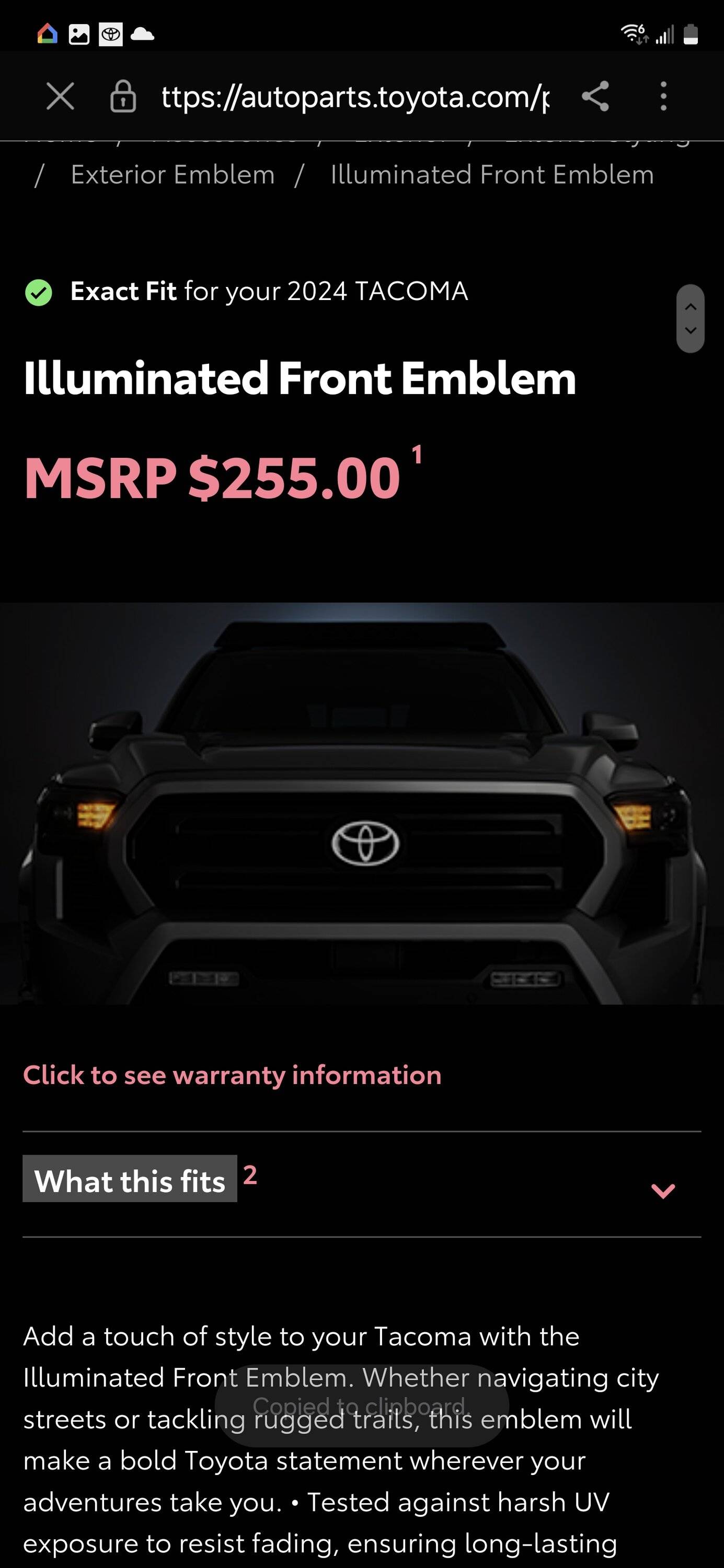 2024 Tacoma Illuminated Front Toyota Emblem (PT413-35240) - anyone install on front grill yet? Screenshot_20240619_211532_Samsung Internet