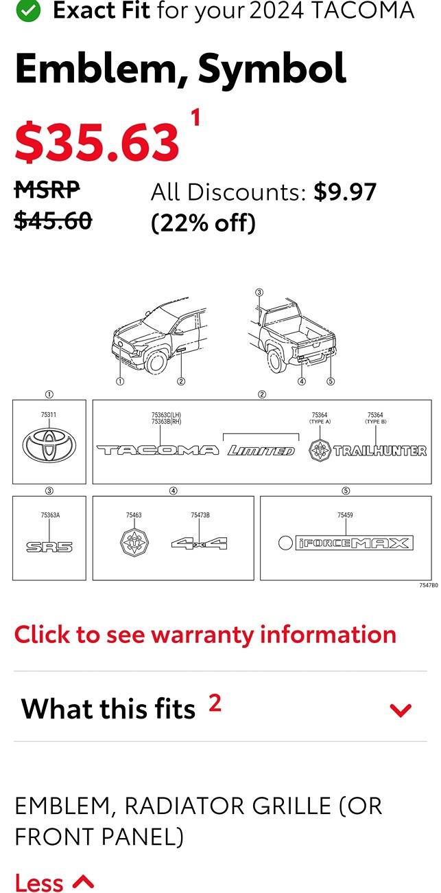 2024 Tacoma Illuminated Front Toyota Emblem (PT413-35240) - anyone install on front grill yet? Screenshot_20240713_184258_Samsung Internet