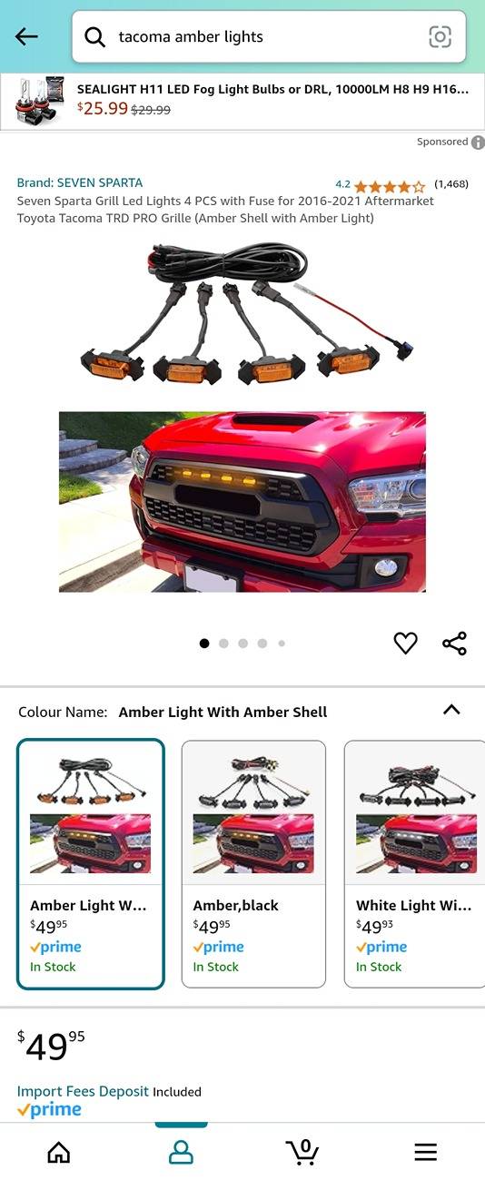 2024 Tacoma Raptor style amber lights in hood scoop Screenshot_20240911_142523_Amazon Shoppin