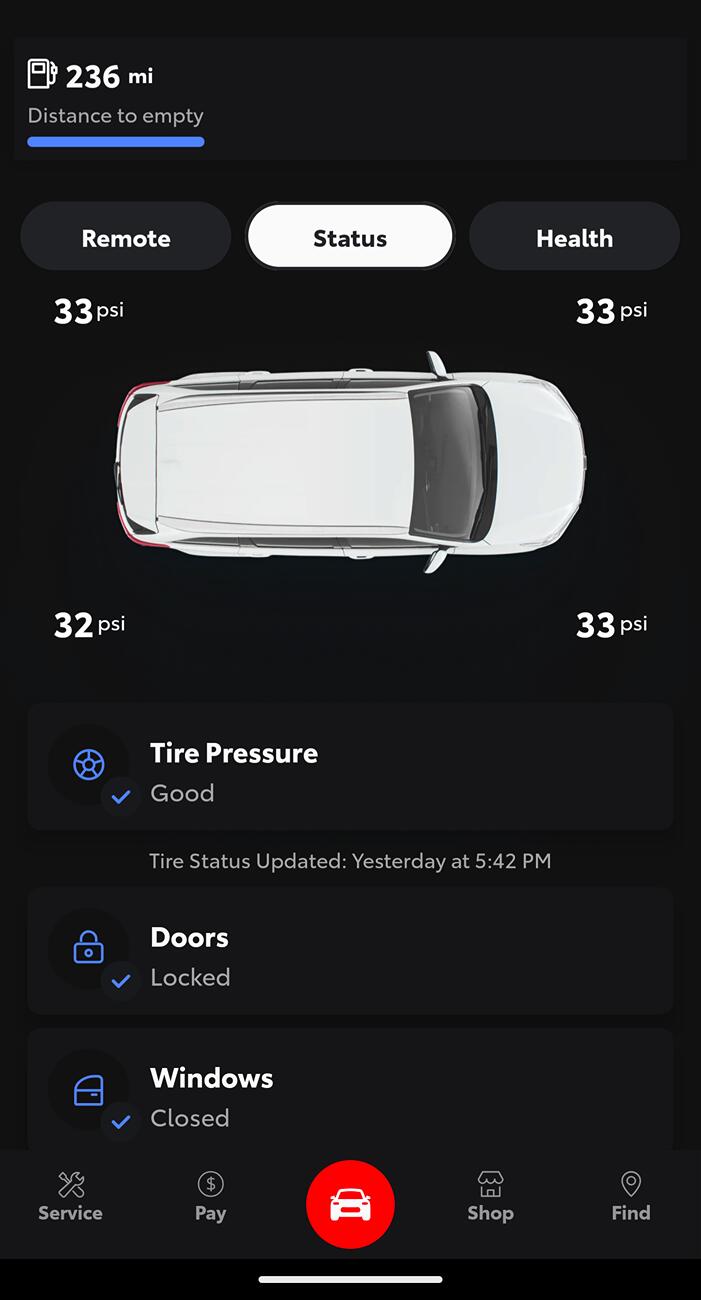 2024 Tacoma Toyota App not showing Tire Pressure (Solved) Screenshot_20241024-073032