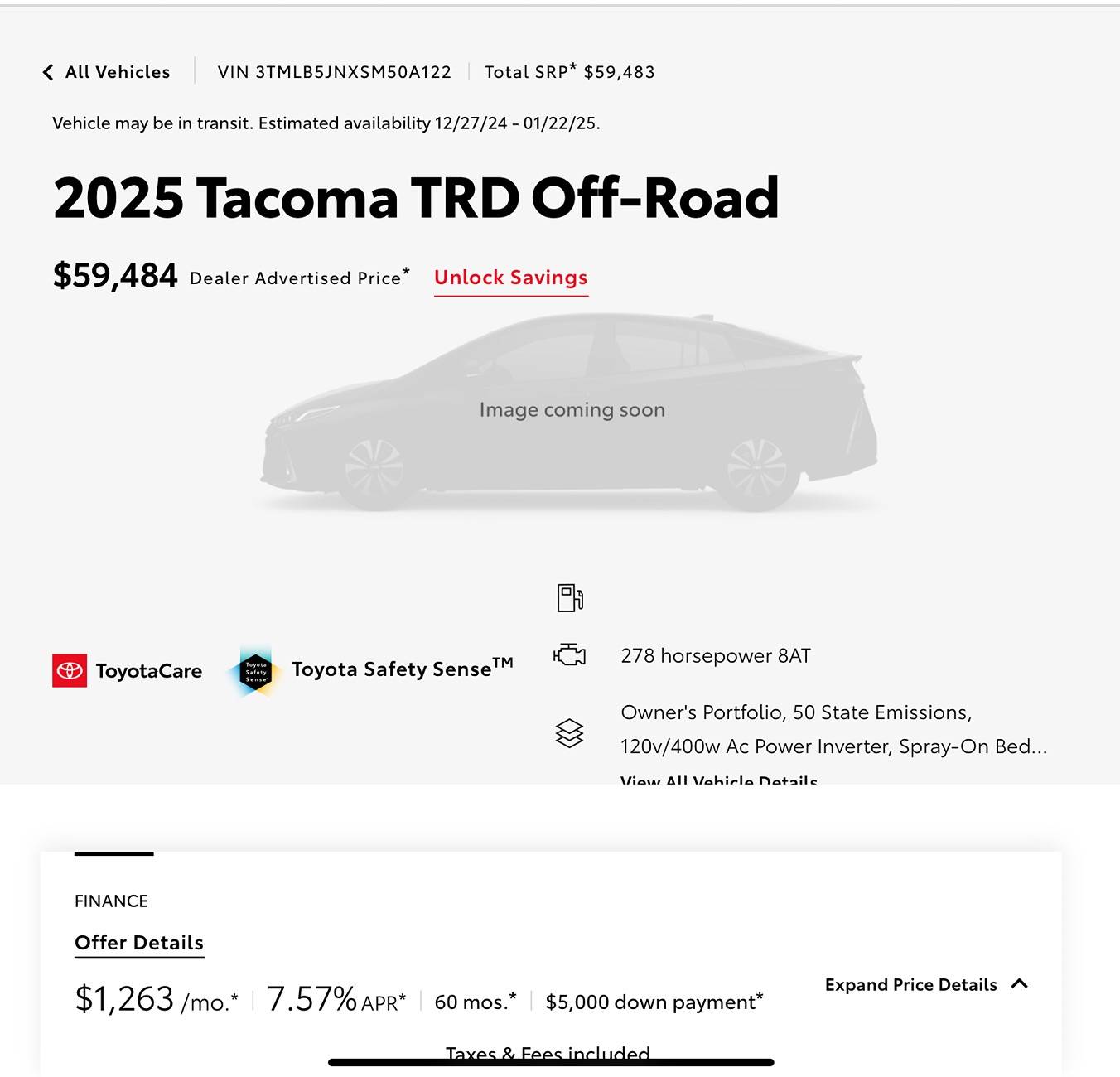 2024 Tacoma 2025 Tacoma’s showing build phase on Toyota website SmartPath  Toyota