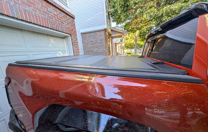 Rough Country Hard Flip Up Tonneau Cover installed on Tacoma TRD Pro