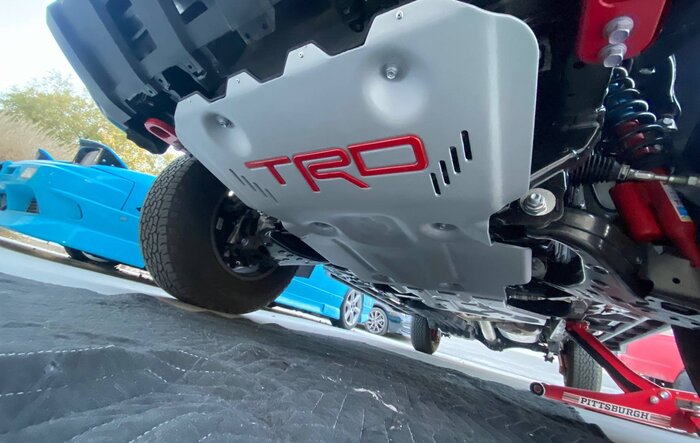 TRD Pro Front Skid Plate installed w/ Trailhunter Transfer Case Skid Plate on TRD Off-Road